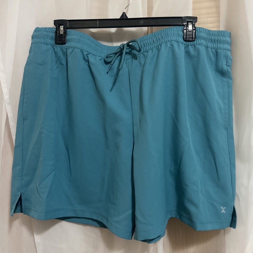 Xersion Mens Woven 7" Shorts XXL Teal Lake Stretch Waist Drawstring NWT 578-0980